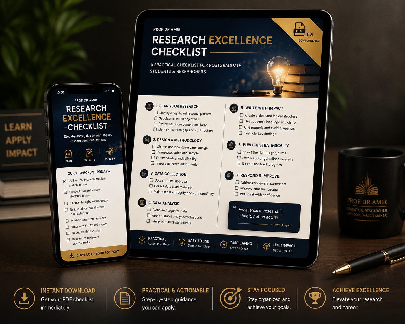 Research Excellence Checklist Tablet and Mobile Mockup